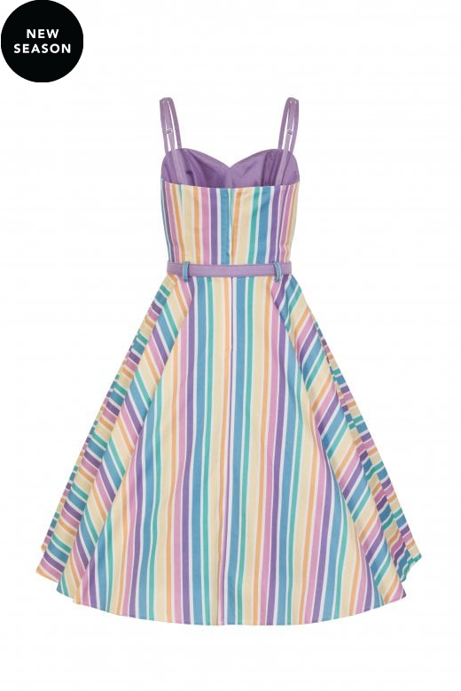 Collectif Mainline Nova Rainbow Stripes Swing Dress